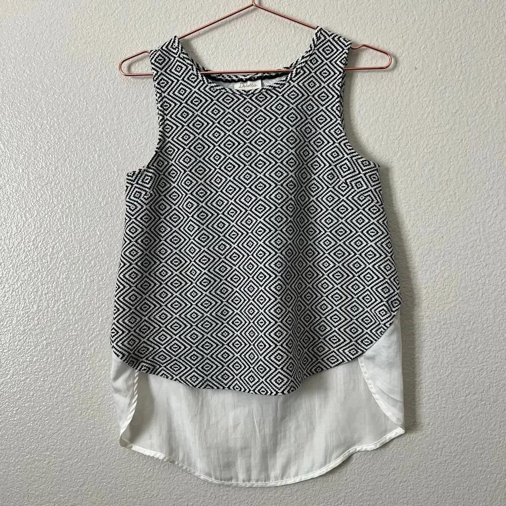Anthropologie Deletta geometrical jacquard twofer layered tank top black white